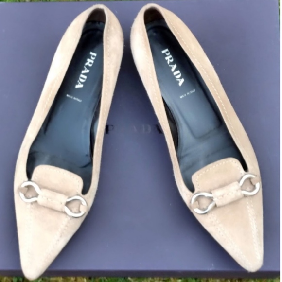 Prada Luxury Cream Suede Flats with Silver Detail- Size 10 - Picture 3 of 8